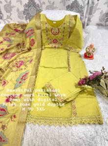 Designer moderne dernière tendance vente chaude indien traditionnel pur doux mousseline lourde broderie à la main travail Kurti pantalon Dupatta - Product Image 3