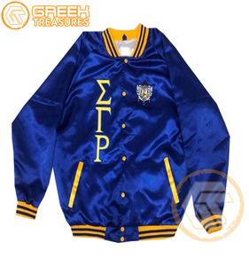 เสื้อแจ็คเก็ตวาร์ซิตี้แบบคอตั้งปักลายผ้าซาติน Sigma Gamma Rho แบบสั่งทำพิเศษ คุณภาพสูง ระบายอากาศได้ดี สำหรับสตรีชาวกรีก - Product Image 6