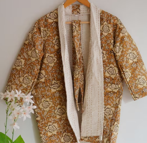 Veste unisexe vintage en kantha, manches longues, style bohème, manteau chaud, design numérique personnalisé, respirant, mini robe décontractée, fait main, naturel - Product Image 3