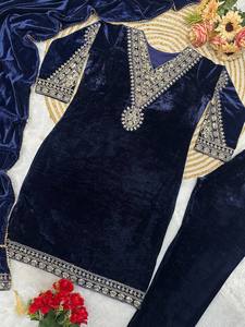 Duppata en velours fantaisie indien et pakistanais avec haut et pantalon de soirée respirant pour les occasions spéciales - Product Image 3