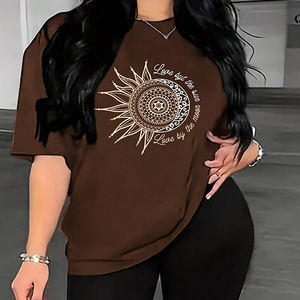 Camiseta de cuello redondo con manga caída de hombro de gran tamaño estampada ropa de verano informal con longitud transpirable relajada y regular - Product Image 3