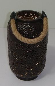 Lanterne de jardin en céramique résistante aux intempéries, faite à la main, décorative, perforée, porte-bougie suspendu avec corde pour terrasse extérieure et événements - Product Image 3