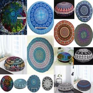 Housse de coussin de sol en coton de forme ronde éléphant Mandala imprimé animal pouf polyvalent par les expéditeurs indiens - Product Image 2