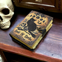 Livre de sorts vintage sorcière chat noir Grimoire 10x7 cahier en cuir véritable avec papier de plage pour dessin fait main Wiccan