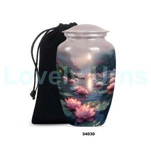 Best Selling Beautiful Pink Lotus Large Aluminium Cremation Adult Urn for Human Ashes Decorative Urn With Free <b>Velvet</b> <b>Bag</b> - Product Image 4