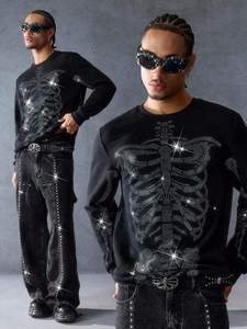 Sweat-shirt à capuche en molleton pour homme, motif anatomique brodé en cristal, tissu épais, coupe ample, brillance premium - Product Image 3