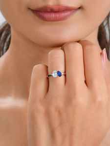 Meilleure qualité Bague réglable en argent sterling 925 Toi Et Moi Design Moissanite Diamant Bleu Saphir Tendance Anniversaire Laiton - Product Image 3