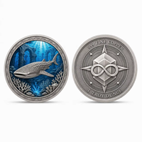Pièce de monnaie ronde personnalisée de 1 once de Troye en cuivre fin 999, motif requin baleine en relief 3D imprimé UV, thème Corail de ruine sous-marine, objet de collection, cadeau