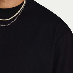 Camisetas de algodón Heavyweight 100% para hombre, logotipo personalizado con serigrafía, ajuste holgado, ropa de calle de color negro sólido, camiseta para hombre - Product Image 2