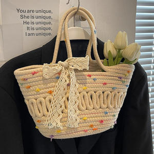 Bolso de Playa de Paja Tejido a Mano, Estilo 2025, para Mujer, Moderno, Estilo Vacacional, de Ratán, con Cierre Abierto - Product Image 4
