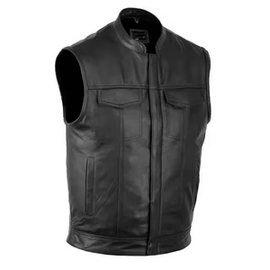 Chalecos y chalecos de hombre con botones y bolsillos de parche Vintage para motocicleta, estilo moderno, cuero, cuello redondo, prendas de vestir exteriores con cremallera - Product Image 5
