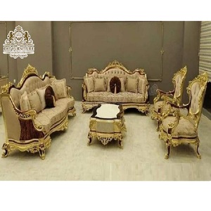 Conjunto de sofá Victoriano de madera maciza tallada profunda para sala de estar, conjunto de sofá de diseño de lujo, increíble conjunto de muebles de sala de estar pulidos en oro - Product Image 1