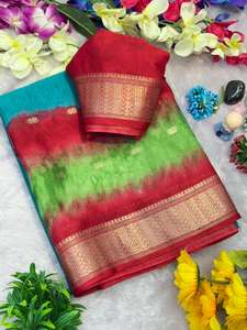 ผ้าส่าหรีมอสชินนอนซิบูริแบบไม่พิมพ์ลาย พร้อมลายเจคาด บุตติ ลายเจคาดทั่วทั้งผืน สำหรับผู้หญิงอินเดีย  มีสินค้าพร้อมส่ง - Product Image 5