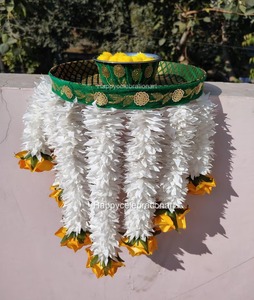 จานฮาลดี/ เมฮานดิทำมือสำหรับพิธีทำพิธีแต่งงานพิธีแต่งงานของอินเดียตกแต่งงานแต่งงานพิธิและเทล baan ถาดดอกไม้ - Product Image 4