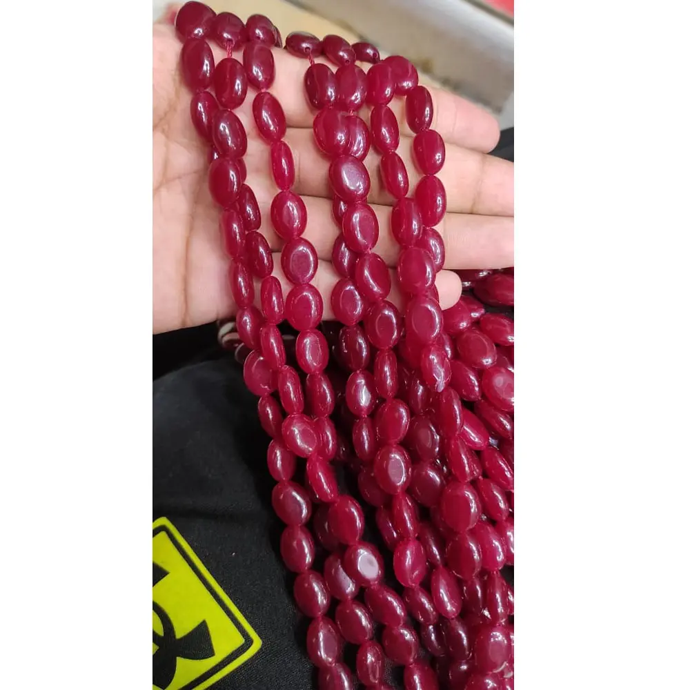 Grosir Ruby Warna Jade 12-14Mm Nugget Manik-manik Green Jade Jatuh Manik-manik Strand Gemstone untuk Perhiasan Membuat 14 Inch String