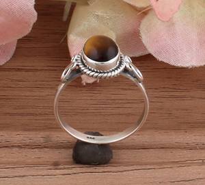 Vintage Bohemian Style 925 Sterling Silver <b>Ring</b> for Women Handmade with Oval <b>Tiger</b> <b>Eye</b> Gemstone Bezel Set for Weddings - Product Image 2
