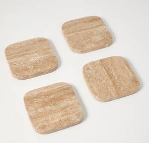 Ensemble de dessous-de-verre en pierre de travertin naturelle carrée, résistant à la chaleur, design minimaliste, protège les tables de café, de salle à manger et de bureau - Product Image 1