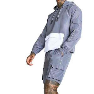 Ensemble de survêtement streetwear 2026 OEM personnalisé en deux pièces, veste courte coupe-vent imprimée en peau de mouton, avec fermeture éclair, imperméable, en tissu à mémoire de forme - Product Image 5