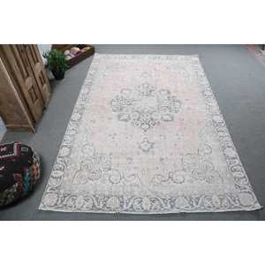 Tapis turc, grand tapis de 6,6 x 10,3 pieds, tapis vintage en laine abstrait rose - Product Image 1