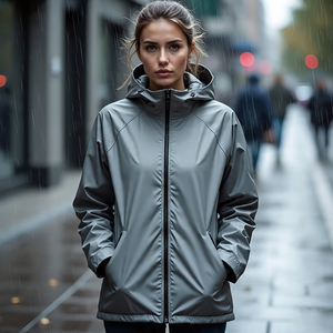 Chaqueta de lluvia de Color sólido para mujer, abrigo corto cortavientos liso personalizado para mujer, capucha con bolsillo, chaquetas cortavientos para mujer - Product Image 5