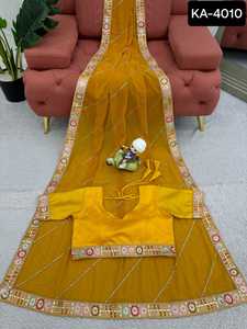 Most Beautiful Wedding and Festival Wear Faux Georgette Saree Collections with Blouse Pieces Sequence Work Saree with Blouse - Product Image 5