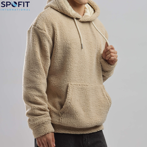 Sweat à capuche en sherpa surdimensionné en molleton pour homme, couleur unie, broderie personnalisée, vêtements décontractés, streetwear hip-hop d'hiver - Product Image 4