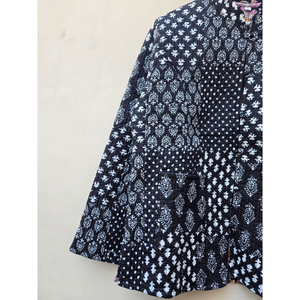 Indien fait à la main d'inspiration Vintage femmes automne hiver respirant matelassé coton lin veste confortable ajustement noir blanc Unique - Product Image 2