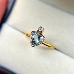 Aquamarine Trillion Cut Gold <b>Ring</b> 925 Sterling Silver Regal Zircon Crown 14K Gold Plated Handcrafted Gift For Her - Product Image 5