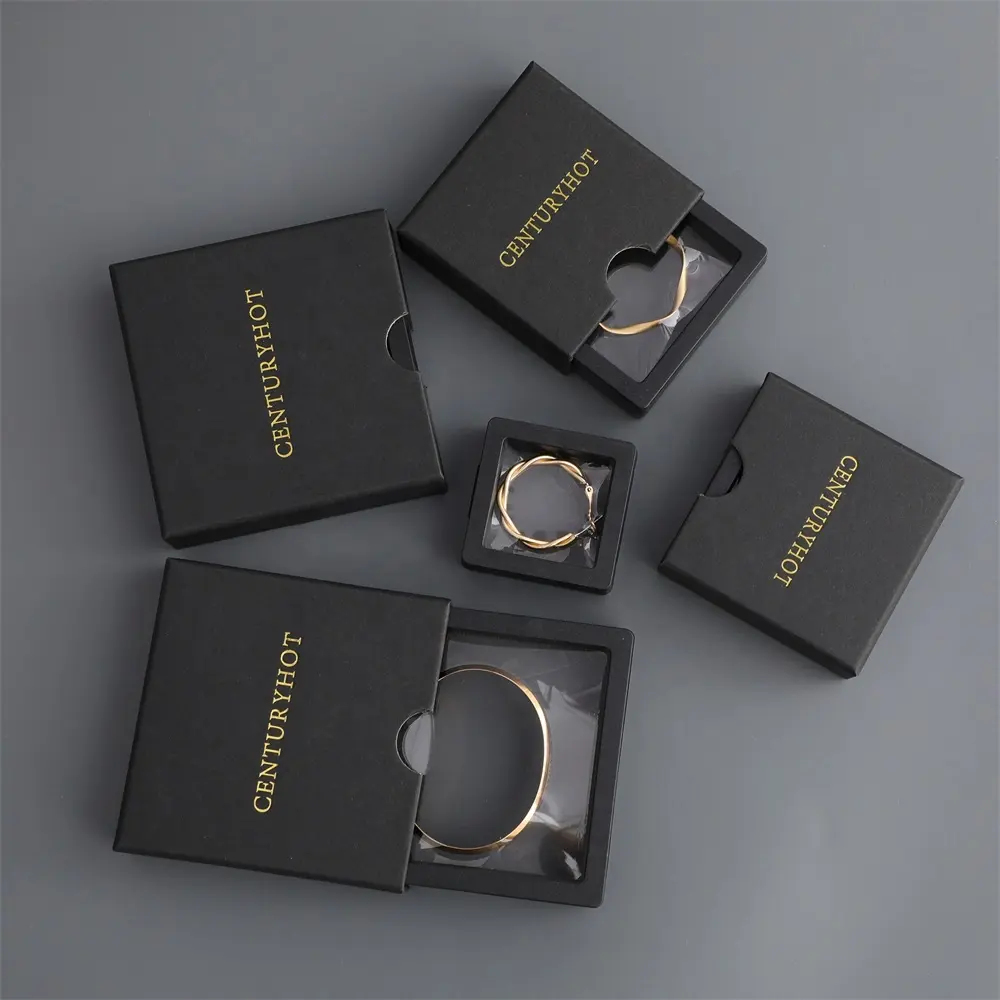 Vente en gros 7.2*7.2cm blanc boîte à bijoux Transparent PE Film présentoir haute qualité collier Bracelet anneau boucle d'oreille boîte avec logo