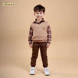 Baby Boys Winter Knitted Gilet with Hand-Embroidered Deer Motif Casual 100% Wool OEKO-TEX Certified <b>Thick</b> Flame Retardant BC1433 - Product Image 1