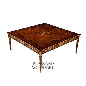 Mesa de Centro de Lujo con Marquetería Cuadrada, Incrustaciones de Madera Intrincadas, Elegantes Detalles Dorados y Diseño Europeo Clásico - Product Image 3