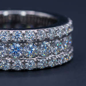 แหวนเงินทรงวงกลมประดับเพชรเต็มวงแบบสามแถว ดีไซน์หรูหรา ฝังเพชรเต็มวงแบบ Eternity Pave  ครอบคลุมพื้นที่กว้าง โดดเด่นสะดุดตา - Product Image 2