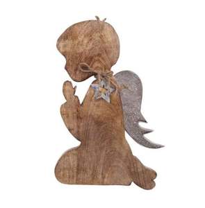 Ange en bois frais avec ailes en aluminium et étoile argent fini Design créatif décor de Table de noël Sculpture vente - Product Image 2