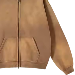 Sweat à capuche zippé délavé à l'acide pour hommes Veste polaire oversize et lourde Streetwear Vintage Logo personnalisé Coton épais Hiver Casual OEM - Product Image 5