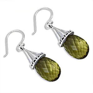 Boucles d'oreilles pendantes classiques en argent plaqué avec pierre naturelle en forme de goutte d'eau pour femmes, idéales pour les mariages - Product Image 2