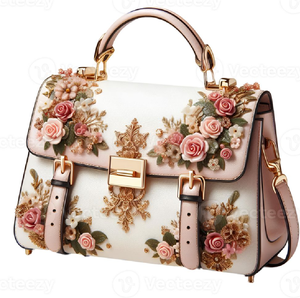 Chic white <b>satchel</b> featuring delicate pink rose appliqués. Timeless beauty available at wholesale prices - Product Image 1