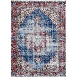 Tapis en laine noué à la main vintage, motif abstrait bleu médaillon, pour salon, couloir ou patchwork rectangulaire - Pae-2436 - Product Image 1