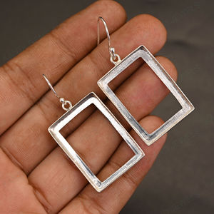 925 Sterling Silver 16x12mm Rectangle Shape Frame Dangle <b>Earrings</b> Setting for Women Good for Ashes Resin Work Keepsake Jewelry - Product Image 3