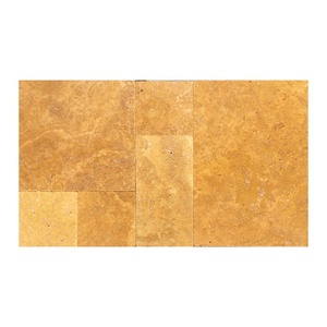 Pavé romain en travertin jaune doré de Turquie Design antidérapant 600x600 Pierre naturelle aiguisée non chargée dégringolée - Product Image 3
