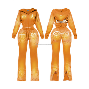 Ensemble de survêtement 2 pièces pour femme, style streetwear, avec sweat à capuche et pantalon de jogging, imprimé lettres, coupe courte, vêtements d'automne, personnalisable, très demandé - Product Image 6