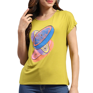 Diseño de fabricación Ropa de mujer Camiseta estampada de manga corta para mujer Camiseta de algodón con cuello redondo Camiseta estampada para mujer - Product Image 1