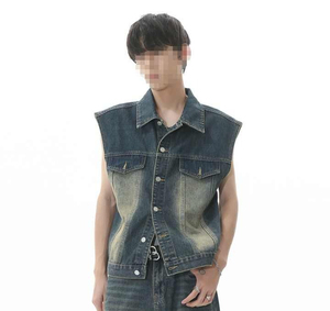 Transpirable personalizado de alta calidad ropa de calle sin mangas Chaleco de mezclilla de algodón pesado lavado chalecos de hombre chaquetas abrigos para hombres - Product Image 2