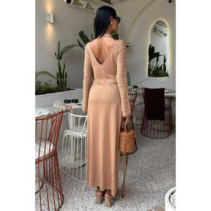 Vestido de punto con cuello redondo y detalles calados 2861 Transpirable y con cintura natural - Product Image 5