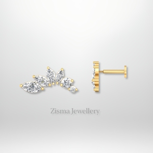 Meilleure courbe diamant oreille grimpeur marquise et ronde 14K or massif diamants naturels cultivés en laboratoire IGI certifié Piercing bijoux - Product Image 3