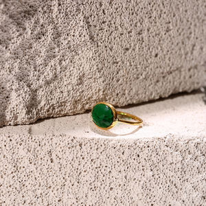 Piedra de cuarzo verde ovalada, diseño de bisel dorado, venta al por mayor turca, anillo hecho a mano de Plata de Ley 925 - Product Image 4