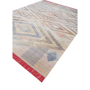 Tapis Manchaha en laine et soie de bambou noué à la main, ivoire, 10 mm d'épaisseur, motif géométrique abstrait, pour la maison, le couloir, modèle rectangulaire - Les-2281 - Product Image 1