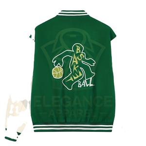 เสื้อแจ็คเก็ตเบสบอลวาร์ซิตี้สำหรับผู้ใหญ่ สีเขียวขาว คุณภาพดี มีโลโก้ของตัวเอง ผู้จัดจำหน่ายที่ดีที่สุด สินค้ามาใหม่ สำหรับฤดูใบไม้ร่วง สไตล์วิทยาลัย - Product Image 6