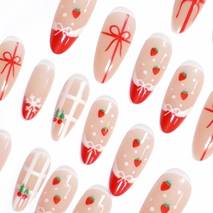 Nouvelles Faux Ongles <span class=keywords><strong>de</strong></span> <span class=keywords><strong>Noël</strong></span> en ABS à Presser, 24 Pièces, Amande, <span class=keywords><strong>French</strong></span>, Couverture Complète, Longueur Moyenne, <span class=keywords><strong>Manucure</strong></span> pour Doigts, Vente en Gros Usine, Nouvel An - Product Image 3