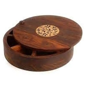 Caja de especias de madera redonda hecha a mano hecha con la mejor madera de mango diseñada fabricante fábrica India - Product Image 1