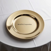 Assiette Ronde en Acier Inoxydable Plaqué Or, Vaisselle de Haute Qualité, Plat de Service, Assiettes de Luxe pour Hôtels, Restaurants, Traiteurs, Mariages